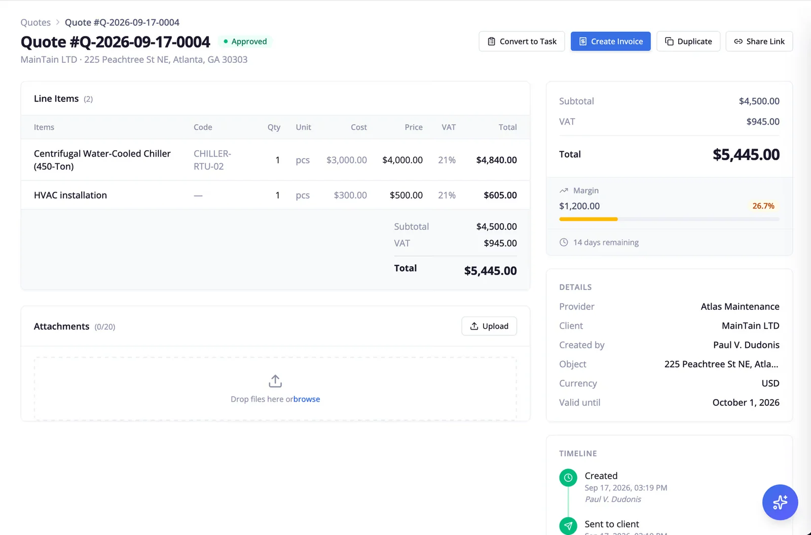 Margin control module in Serfy comparing estimated and actual job costs